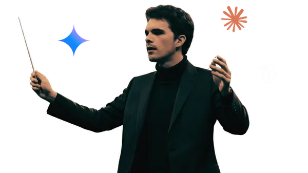 AI Marketing Orchestration visualization showing multi-agent system coordination