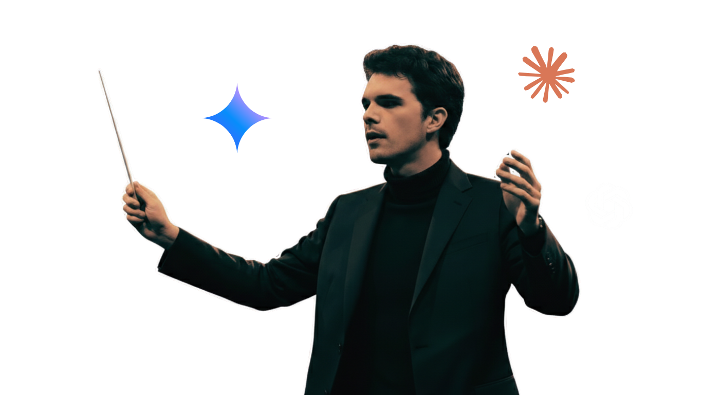 AI Marketing Orchestration visualization showing multi-agent system coordination